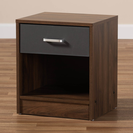 Baxton Studio Hansel Modern 1-Drawer Dark Brown and Dark Grey Finished Nightstand 147-8258